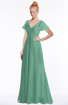 ColsBM Ellen Beryl Green Modern A-line V-neck Short Sleeve Zip up Floor Length Bridesmaid Dresses