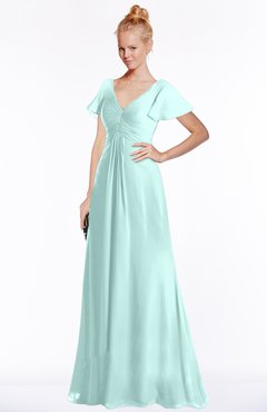 ColsBM Ellen Blue Glass Modern A-line V-neck Short Sleeve Zip up Floor Length Bridesmaid Dresses
