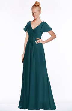 ColsBM Ellen Blue Green Modern A-line V-neck Short Sleeve Zip up Floor Length Bridesmaid Dresses