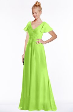 ColsBM Ellen Bright Green Modern A-line V-neck Short Sleeve Zip up Floor Length Bridesmaid Dresses