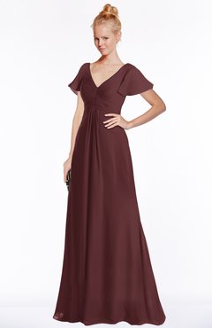 ColsBM Ellen Burgundy Modern A-line V-neck Short Sleeve Zip up Floor Length Bridesmaid Dresses