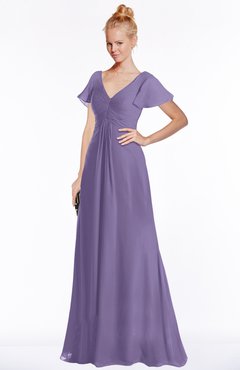 ColsBM Ellen Chalk Violet Modern A-line V-neck Short Sleeve Zip up Floor Length Bridesmaid Dresses