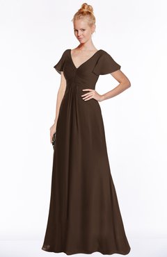 ColsBM Ellen Copper Modern A-line V-neck Short Sleeve Zip up Floor Length Bridesmaid Dresses