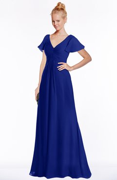 ColsBM Ellen Electric Blue Modern A-line V-neck Short Sleeve Zip up Floor Length Bridesmaid Dresses