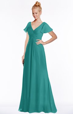 ColsBM Ellen Emerald Green Modern A-line V-neck Short Sleeve Zip up Floor Length Bridesmaid Dresses