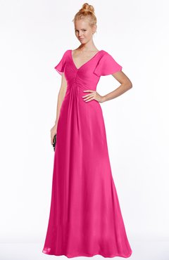 ColsBM Ellen Fandango Pink Modern A-line V-neck Short Sleeve Zip up Floor Length Bridesmaid Dresses