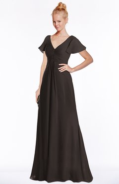 ColsBM Ellen Fudge Brown Modern A-line V-neck Short Sleeve Zip up Floor Length Bridesmaid Dresses