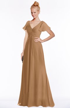 ColsBM Ellen Light Brown Modern A-line V-neck Short Sleeve Zip up Floor Length Bridesmaid Dresses