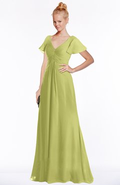 ColsBM Ellen Linden Green Modern A-line V-neck Short Sleeve Zip up Floor Length Bridesmaid Dresses