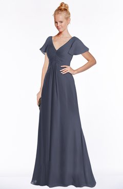 ColsBM Ellen Nightshadow Blue Modern A-line V-neck Short Sleeve Zip up Floor Length Bridesmaid Dresses