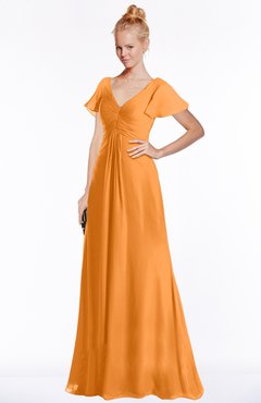 ColsBM Ellen Orange Modern A-line V-neck Short Sleeve Zip up Floor Length Bridesmaid Dresses