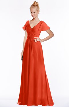 ColsBM Ellen Persimmon Modern A-line V-neck Short Sleeve Zip up Floor Length Bridesmaid Dresses
