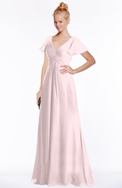 ColsBM Ellen Petal Pink Modern A-line V-neck Short Sleeve Zip up Floor Length Bridesmaid Dresses