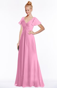 ColsBM Ellen Pink Modern A-line V-neck Short Sleeve Zip up Floor Length Bridesmaid Dresses