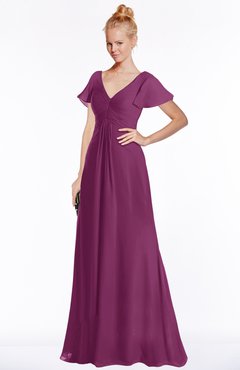 ColsBM Ellen Raspberry Modern A-line V-neck Short Sleeve Zip up Floor Length Bridesmaid Dresses