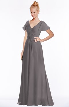 ColsBM Ellen Ridge Grey Modern A-line V-neck Short Sleeve Zip up Floor Length Bridesmaid Dresses