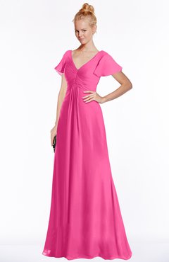 ColsBM Ellen Rose Pink Modern A-line V-neck Short Sleeve Zip up Floor Length Bridesmaid Dresses