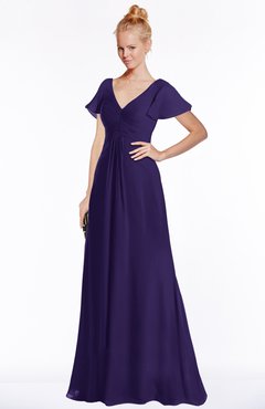 ColsBM Ellen Royal Purple Modern A-line V-neck Short Sleeve Zip up Floor Length Bridesmaid Dresses