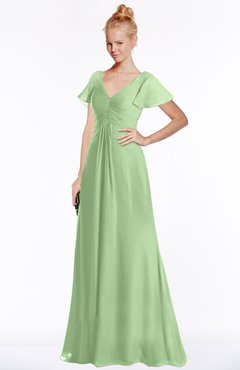 ColsBM Ellen Sage Green Modern A-line V-neck Short Sleeve Zip up Floor Length Bridesmaid Dresses