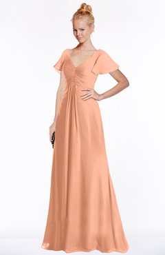 ColsBM Ellen Salmon Modern A-line V-neck Short Sleeve Zip up Floor Length Bridesmaid Dresses