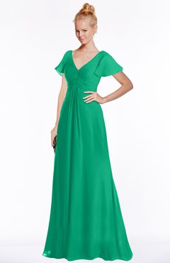 ColsBM Ellen Sea Green Modern A-line V-neck Short Sleeve Zip up Floor Length Bridesmaid Dresses