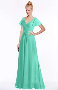 ColsBM Ellen Seafoam Green Modern A-line V-neck Short Sleeve Zip up Floor Length Bridesmaid Dresses