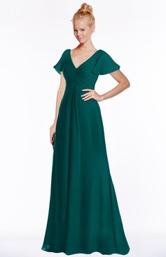 ColsBM Ellen Shaded Spruce Modern A-line V-neck Short Sleeve Zip up Floor Length Bridesmaid Dresses