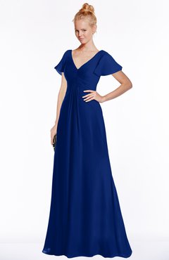 ColsBM Ellen Sodalite Blue Modern A-line V-neck Short Sleeve Zip up Floor Length Bridesmaid Dresses