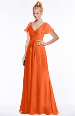 ColsBM Ellen Tangerine Modern A-line V-neck Short Sleeve Zip up Floor Length Bridesmaid Dresses