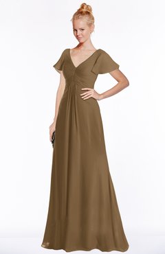 ColsBM Ellen Truffle Modern A-line V-neck Short Sleeve Zip up Floor Length Bridesmaid Dresses