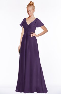 ColsBM Ellen Violet Modern A-line V-neck Short Sleeve Zip up Floor Length Bridesmaid Dresses