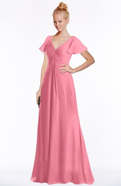 ColsBM Ellen Watermelon Modern A-line V-neck Short Sleeve Zip up Floor Length Bridesmaid Dresses