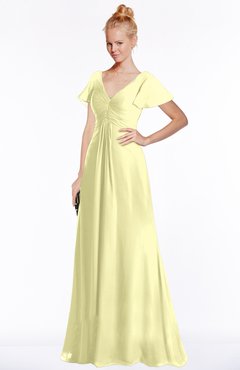 ColsBM Ellen Wax Yellow Modern A-line V-neck Short Sleeve Zip up Floor Length Bridesmaid Dresses