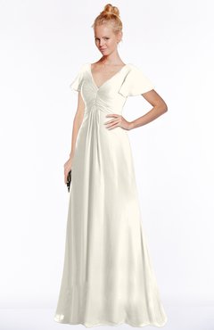 ColsBM Ellen Whisper White Modern A-line V-neck Short Sleeve Zip up Floor Length Bridesmaid Dresses