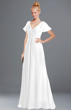 ColsBM Ellen White Modern A-line V-neck Short Sleeve Zip up Floor Length Bridesmaid Dresses