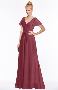 ColsBM Ellen Wine Modern A-line V-neck Short Sleeve Zip up Floor Length Bridesmaid Dresses