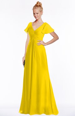 ColsBM Ellen Yellow Modern A-line V-neck Short Sleeve Zip up Floor Length Bridesmaid Dresses