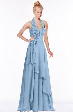ColsBM Jade Dusty Blue Glamorous Fit-n-Flare Halter Sleeveless Floor Length Bridesmaid Dresses