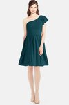 ColsBM Lynn Blue Green Modest A-line One Shoulder Short Sleeve Chiffon Ruching Bridesmaid Dresses