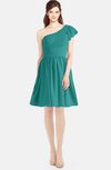 ColsBM Lynn Emerald Green Modest A-line One Shoulder Short Sleeve Chiffon Ruching Bridesmaid Dresses