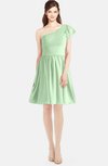 ColsBM Lynn Light Green Modest A-line One Shoulder Short Sleeve Chiffon Ruching Bridesmaid Dresses