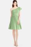 ColsBM Lynn Sage Green Modest A-line One Shoulder Short Sleeve Chiffon Ruching Bridesmaid Dresses