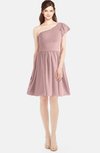 ColsBM Lynn Silver Pink Modest A-line One Shoulder Short Sleeve Chiffon Ruching Bridesmaid Dresses