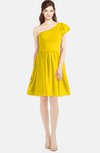 ColsBM Lynn Yellow Modest A-line One Shoulder Short Sleeve Chiffon Ruching Bridesmaid Dresses