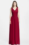 ColsBM Jazmine Dark Red Gorgeous A-line V-neck Sleeveless Floor Length Ruching Bridesmaid Dresses