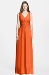 ColsBM Jazmine Tangerine Gorgeous A-line V-neck Sleeveless Floor Length Ruching Bridesmaid Dresses