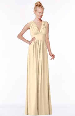 ColsBM Carolyn Apricot Gelato Classic V-neck Sleeveless Zip up Ruching Bridesmaid Dresses