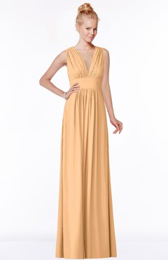 ColsBM Carolyn Apricot Classic V-neck Sleeveless Zip up Ruching Bridesmaid Dresses