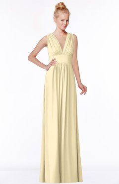 ColsBM Carolyn Cornhusk Classic V-neck Sleeveless Zip up Ruching Bridesmaid Dresses