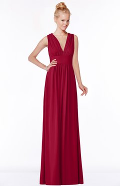 ColsBM Carolyn Dark Red Classic V-neck Sleeveless Zip up Ruching Bridesmaid Dresses